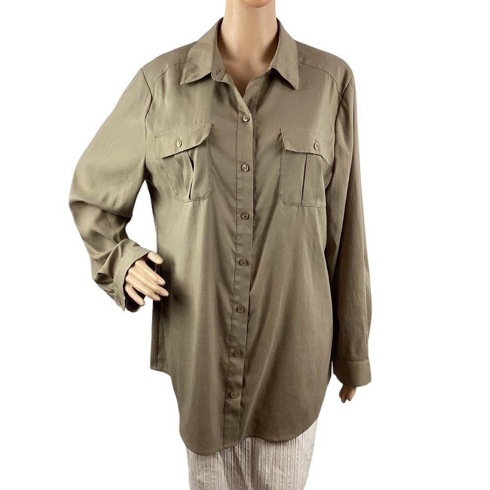 Chico's Button Down Top Size L Brown Long Sleeve